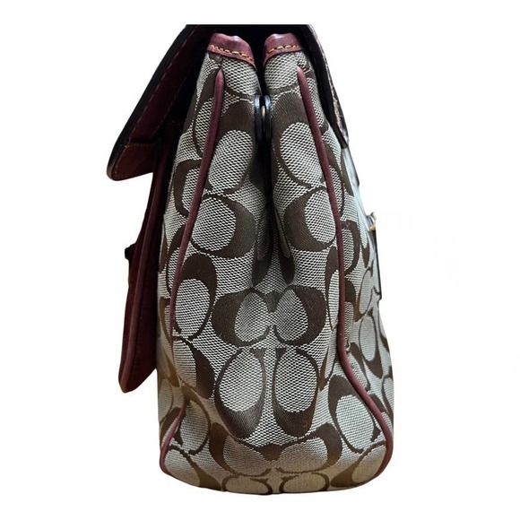 Coach Special Edition 2004 Brown Signature C Burgundy Suede Leather Satchel 7065 - Picture 4 of 10